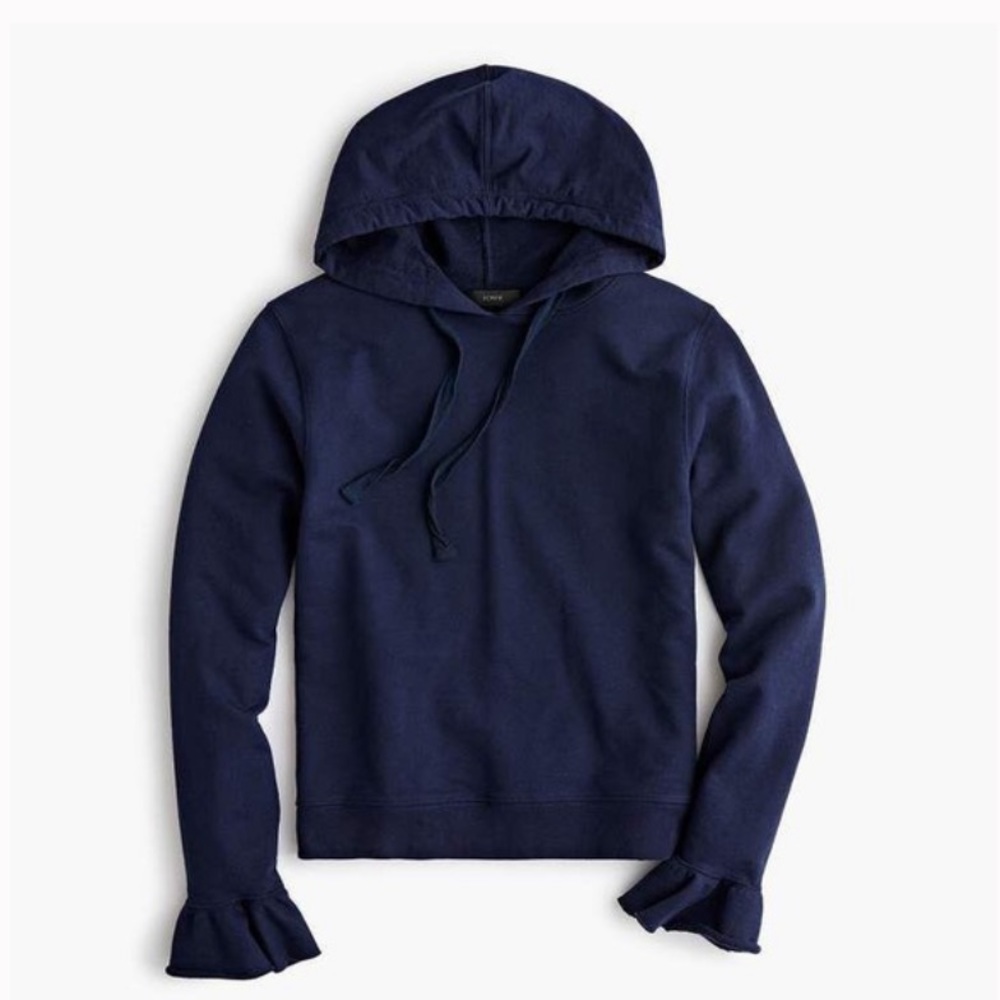 JCrew navy hoodie sweatshirt ruffle sleeve